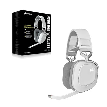 Corsair HS80 RGB Wireless Multiplatform Gaming Headset - Dolby Atmos - Lightweight Comfort Design - Broadcast Quality Microphone - iCUE Compatible - PC, Mac, PS5, PS4 - White