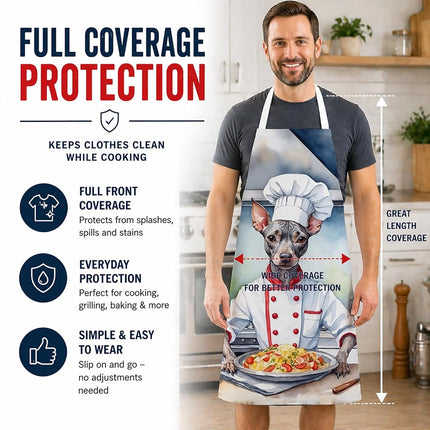 Caroline's Treasures American Hairless Terrier The Chef Apron Cooking Kitchen Server Baking Crafts Gardening for Adult Women Men, Unisex, Large, Multicolor