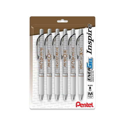 Pentel EnerGel Inspire Full Collection, Retractable Liquid Gel Ink Pen, (0.7mm) Medium Line, Black Ink 6 Pack