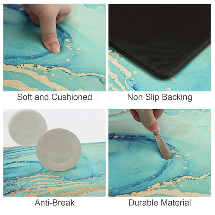 MAYHMYO Kitchen Rugs and Mats Set of 2 Teal Marble Gold Anti Fatigue Mat PVC Non Slip Turquoise Foam Cushioned Kitchen Mats for Floor Dining Room Home Office Sink Laundry…