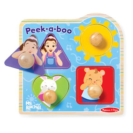 Melissa & Doug Ms. Rachel Wooden Peek-a-Boo Jumbo Peg Puzzle | Learning Toy for Kids | Age 1+ - FSC Certified