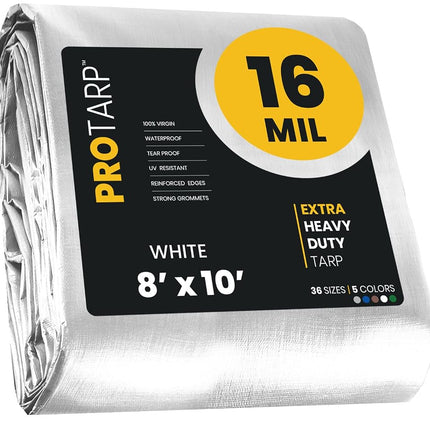 Lona PROTARP Extrarresistente de 16 Milésimas, Impermeable, Resistente a los Rayos UV, a Desgarros y Roturas, Lona de Polietileno con Bordes Reforzados para Techo, Camping, Patio, Piscina, Barco. (Blanco 8? X 10?)