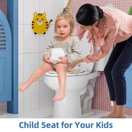 Toilet Seat with Toddler Seat, Elongated Toilet Seat, Quick-Release Structure Toilet Seat, Quick-Attach Hardware & Full Flat with Grip-Tight Bumpers, Quiet-Close Seat, White 19"