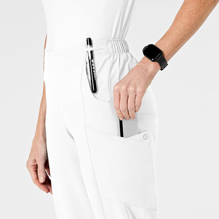 WonderWink Petite Women's Flat Front Cargo Pant, White, Small Petite