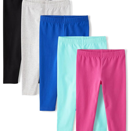 The Children's Place Girls' Assorted Everyday Capri Leggings, Solid Multicolor 5-Pack, Small