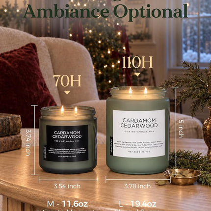 M&SENSE Cardamon & Cypress 2 Cotton Wick Jar Candle, 11.6oz Soy Wax, 70 Hours Burn Time Clean Non Toxic, Autumn Fragrance Candle for Home Decor, Fall Scented for Holiday