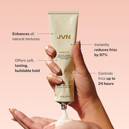 JVN No Heat Complete Air Dry Cream, 2 Fl Oz, Travel Size, Hair Smoothing Cream Enhances Your Natural Texture, Curl Cream and Wavy Hair Products, Silicone Free
