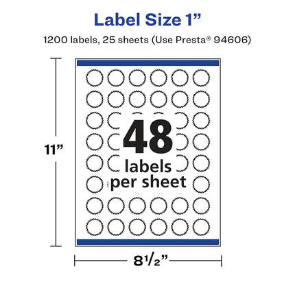 Avery Glossy White Starburst Labels with Sure Feed, 1", 1,200 Glossy White Labels, Print-to-The-Edge, Permanent Label Adhesive, Laser/Inkjet Printable Labels