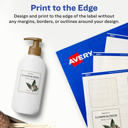 Avery Glossy Clear Square Labels with Sure Feed, 2.5" x 2.5", 450 Glossy Clear Labels, Laser/Inkjet Printable Labels