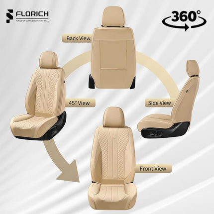 FLORICH Fundas de Asiento de Cuero, Juego Completo de Fundas de Asiento para Coche, Protectores de Asiento Impermeables para Automóvil, 5 Asientos, Funda de Asiento Universal Compatible con la Mayoría de Coches, SUV, Camionetas, Beige