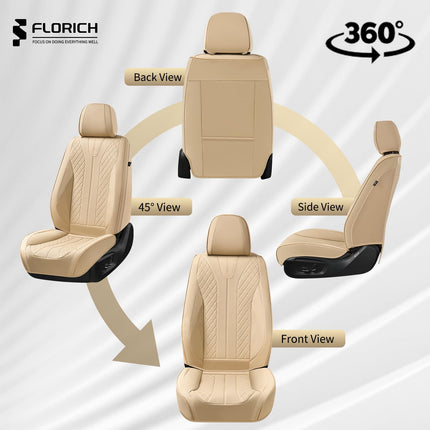 FLORICH Front Seat Covers, Leather Car Seat Covers Luxury Automotive Seat Covers Waterproof Car Seat Protectors Universal Fit for Most Cars SUV Trucks Vehicles, Beige