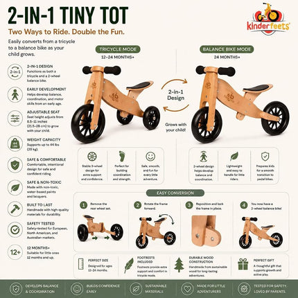 Kinderfeets Tiny Tot 2-in-1 Trike Balance Bike Bamboo