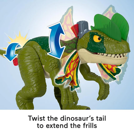Fisher-Price Imaginext Jurassic World Dinosaur Toy Thrash Attack Dilophosaurus 16+ Inch Figure with Lights & Sounds for Kids Ages 3+ Years, HVY16