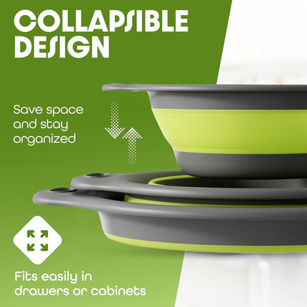 Gevoli Collapsible Colanders (3 Pack Set) Food Strainers with Over-Sink Water Draining Base for Pasta Fruits and Vegetables, White/Beige (3 Sizes, 3QT, 4QT and 5 Quart)