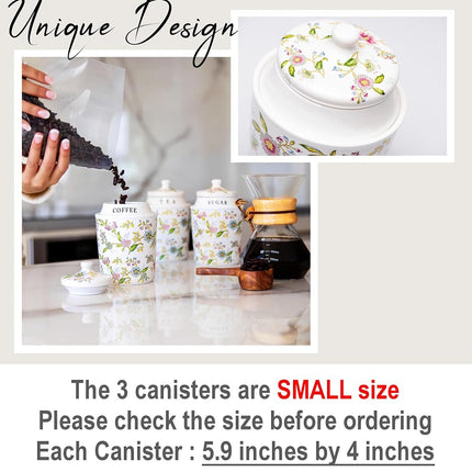 25DOL Coffee Tea Sugar Canister Set with Airtight Lids - Elegant Flower Kitchen Canisters Set of 3 Pantry Jars Containers - Decorative Ceramic Canister Set for Countertop or Coffee Bar - 13.5 Ounce …