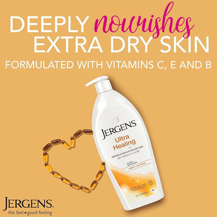 Jergens Ultra Healing Dry Skin Lotion, Hand and Body Moisturizer for Quick Absorption into Extra Dry Skin with Hydralucence Blend, Vitamins C, E and B5, White, 32oz