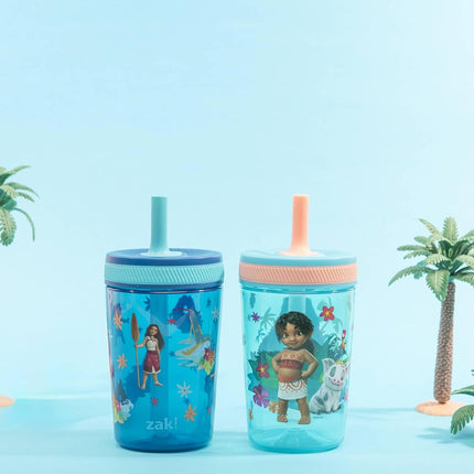 Zak Designs Disney Moana 2 Kelso Toddler Tumblers for Travel or at Home, 15oz 2-Pack Durable Plastic Sippy Cups with Leak-Proof Design is Perfect for Kids (Moana, Maui, Simea)