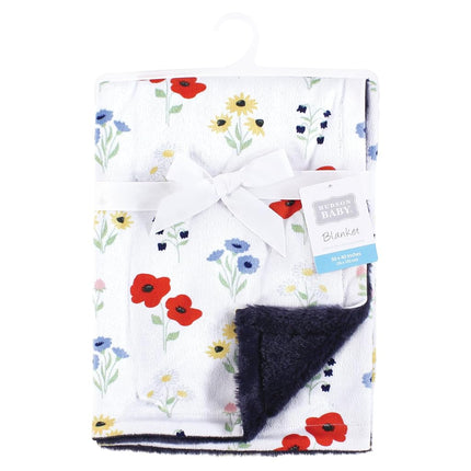 Hudson Baby Unisex Baby Plush Blanket with Furry Binding and Back, Wildflower, One Size