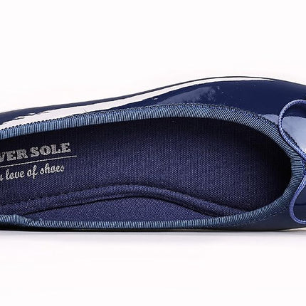Feversole Women's Macaroon Colorful Memory Foam Cushion Ballet Flat Pumps Patent Navy
