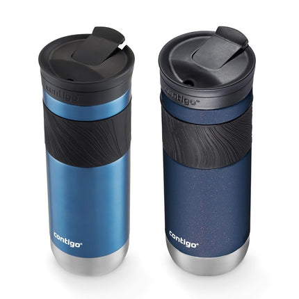 Contigo Byron Vacuum-Insulated Stainless Steel Travel Mug with Leak-Proof Lid, Reusable Coffee Cup or Water Bottle, BPA-Free, Keeps Drinks Hot or Cold for Hours, 20oz 2-Pack Blue Corn & Midnight Berry