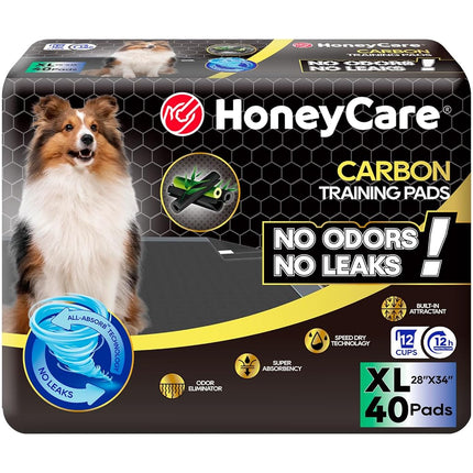 HONEY CARE All-Absorb Puppy Training Pads | Dog Potty Pads Absorb Eliminating Urine Odor, Jumbo-Size Charcoal Puppy Pee Pad (Carbon, XL 28x34 inch, 40ct)