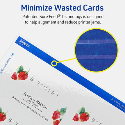 Avery Printable Rectangle Rounded Corner Business Cards, Sure Feed Technology, 2" x 3-1/2", Glossy White Cardstock, Print-To-The-Edge, Laser/Inkjet Printable, 400 Total
