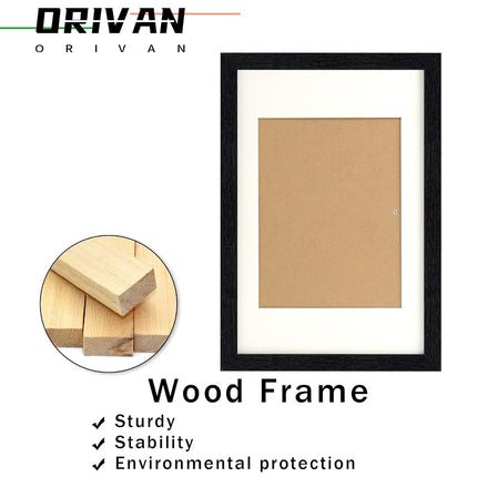 ORIVAN 8x12 Picture Frame Wood Display Picture 6x8 with Mat Vintage Black