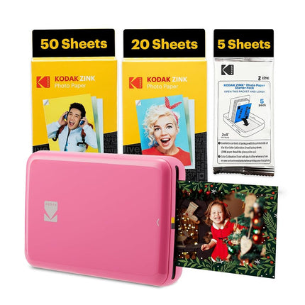 Kodak Step Instant Smartphone Photo Printer, Portable Mini Color Wireless Mobile Printer, Zink 2x3” (5.1x7.5 cm) Sticky-Back Photos, Bluetooth, 75 Sheets Bundle, Pink