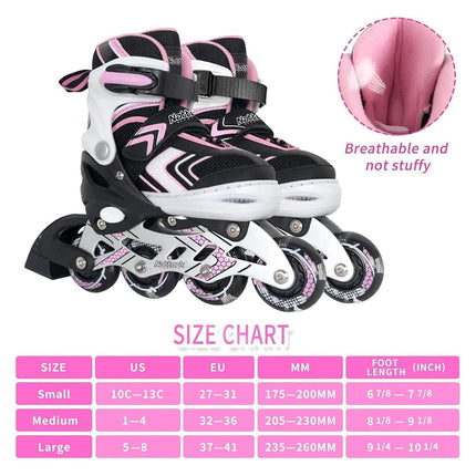 Nattork Inline Skates for Girls and Boys with Full Light up Wheels, Adjustable Beginner Roller Skates for Kids Youth Pink