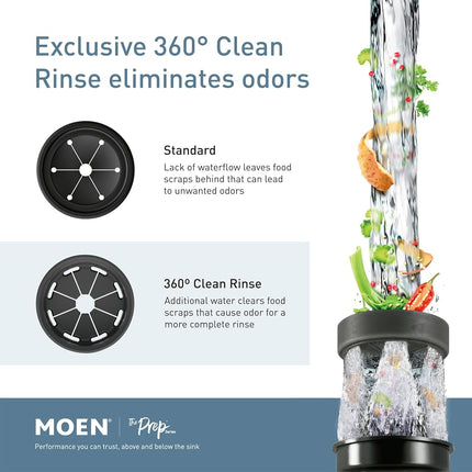 Broyeur d'évier à alimentation continue Moen GXP50C GX Prep Series PRO 1/2 CV, cordon d'alimentation inclus ou non, 5,375 x 13,375 x 5,375 pouces