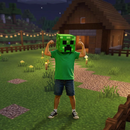 DISGUISE 116909-15L CREEPER HEADPIECE/BLOCK HEAD Minecraft Dress Up & Accessories, Green, One Size