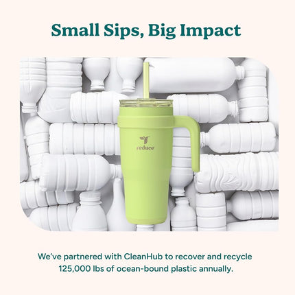 Reduce 24 oz Stainless Steel Tumbler with Handle - Dual-Wall Vacuum Insulated Travel Mug, Sweat-Proof Lid & Reusable Straw - Keeps Drinks Cold for 24 Hrs, Fits Cupholders, Dishwasher Safe - Sand