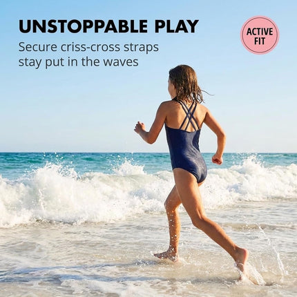 Kanu Surf Girls' Reese UPF 50 Beach Sport Criss-Cross One Piece Swimsuit, Solid Navy, 10