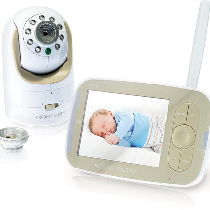 Infant Optics DXR-8 Video Baby Monitor, Non-WiFi Hack-Proof FHSS Connection, Interchangeable Lenses, Pan Tilt Zoom, LED Sound Bar, Night Vision, and Two-Way Talk