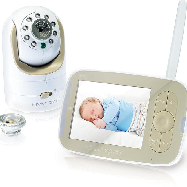 Infant Optics DXR-8 Video Baby Monitor, Non-WiFi Hack-Proof FHSS Connection, Interchangeable Lenses, Pan Tilt Zoom, LED Sound Bar, Night Vision, and Two-Way Talk