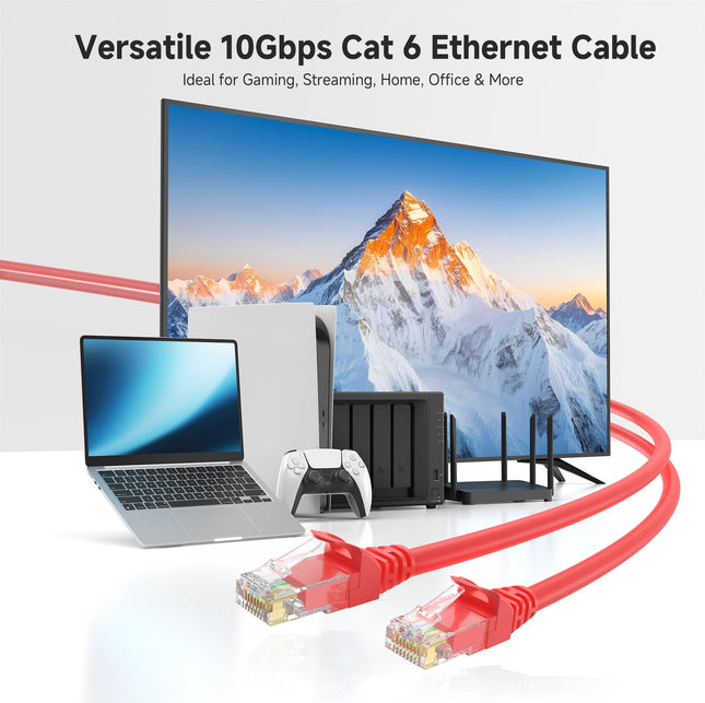 Cable Matters Lot de 5 câbles Ethernet Cat6 sans accroc (câble Cat6/câble Cat 6) rouges de 3 m – Disponibles de 0,3 m à 45,7 m de longueur