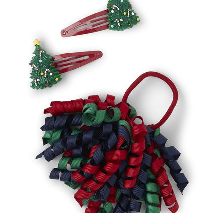 Gymboree,Toddler and Baby 3-Pack Snap Clips & Tie Hair Accessories,Christmas Tree,One Size, Christmas Tree, 1 Count (Pack of 3)