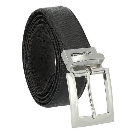 Steve Madden Men's Reversible Dress Casual Every Day Leather Belt, Black/Brown (Saffiano), 42