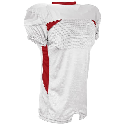 CHAMPRO Boys' Huddle Stretch Polyester Dazzle Youth Football Game Jersey, White, Scarlet, Large