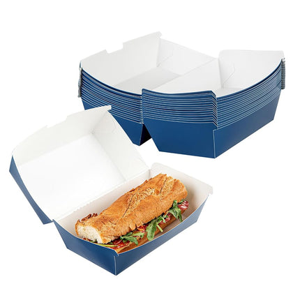 Bio Tek 6.7 x 3.5 x 3.5 Inch Clamshell Food Containers, 100 Disposable Sandwich Containers - Hinged Lid, Tab-Lock Closure, Frenchie Paper Hot Dog Containers, Greaseproof - Restaurantware
