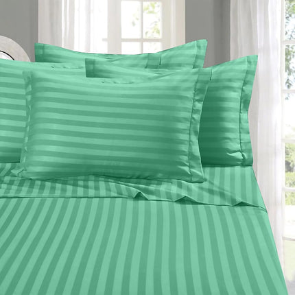 Elegant Comfort Softest and Coziest 6-Piece Sheet Set - 1500 Premium Hotel Quality Microfiber - Deep Pocket, Wrinkle Resistant 6-Piece Damask Stripe Bed Sheet Set, Queen, Paradise Teal