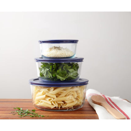 Pyrex Storage Round Food Storage Container Set with Blue Lids (6-Piece Set)