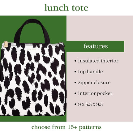 kate spade new york Cute Lunch Bag for Women, Large Capacity Lunch Tote, Adult Lunch Box with Silver Thermal Insulated Interior Lining and Storage Pocket (Modern Leopard)