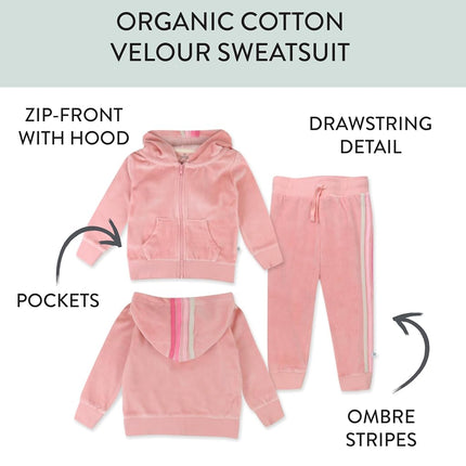 HonestBaby Velour Pullover Hoodie and Zip Front Sweatshirt and Jogger Sweatpants Set Baby, Toddler, Boys, Girls, Unisex, Pink with Stripe, 6-9 Months, Pink with Stripe, 6-9 Months