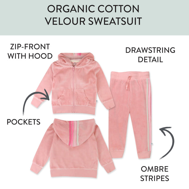 Ensemble sweat à capuche velours HonestBaby et sweat zippé et jogging bébé, tout-petit, garçons, filles, unisexe, rose à rayures, 12 mois, rose à rayures, 12 mois