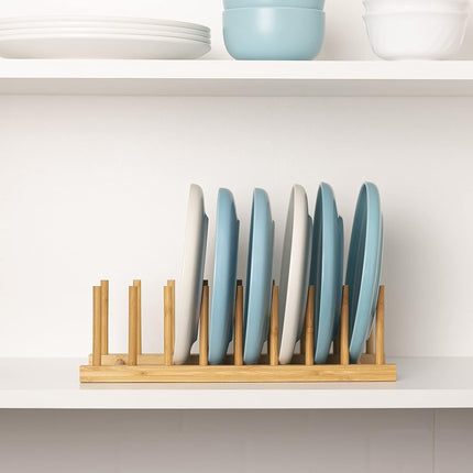 HBlife 4pcs Bamboo Dish Plate Bowl Cup Book Pot Lid Cutting Board Drying Rack Stand Drainer Storage Holder Organizer Kitchen Cabinet (Set of 4)