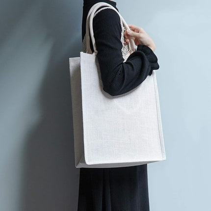 Segarty Tote Bags, 3 Pack Large White Burlap Jute Reusable Canvas Gift Favors Bag with Handles Blank Tote Bulk for Bridesmaid Wedding, Women Market Grocery Shopping, Bachelorette Party, Beach Trip