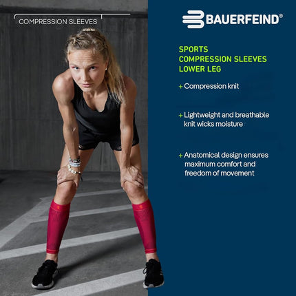 Bauerfeind Sports Compression Lower Leg Calf Sleeves (1 Pair) - Gradient Compression for Improved Blood Circulation in Legs - Air Knit Fabric Breathable, Durable, Washable (Black, Small, Short)