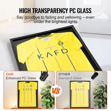 VEVOR Jersey Display Frame Case, 590 x 790 x 40 mm, Large Lockable Sport Jersey Shadow Box with 98% UV Protection PC Glass and Hangers, for Baseball Basketball Football Hockey Shirt and Uniform