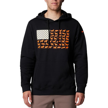 Columbia Men's PHG Game Flag II Hoodie, Black/Blaze Dog Flag, Large